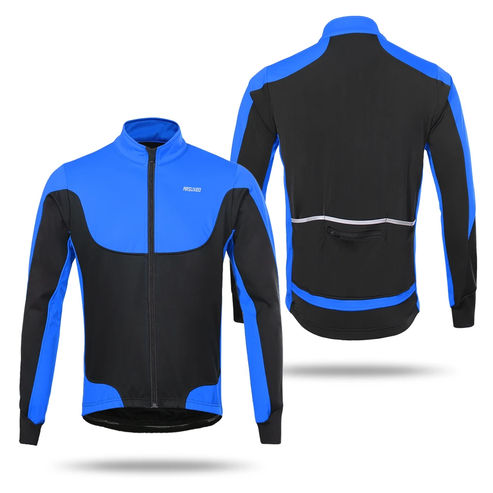 Arsuxeo Men's Cycling Jackets Windproof Thermal Fleece Lined Winter Cycling Jacket Outdoor Sport Coat Riding Long Sleeve Jersey - Цвет: Синий