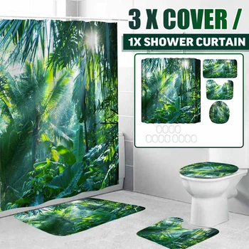 

180x180cm Bathroom Set Waterproof Shower Curtain Non-slip Mats Bath Carpets Toilet Seat Cover Lid Floor Mat Bathroom Decor