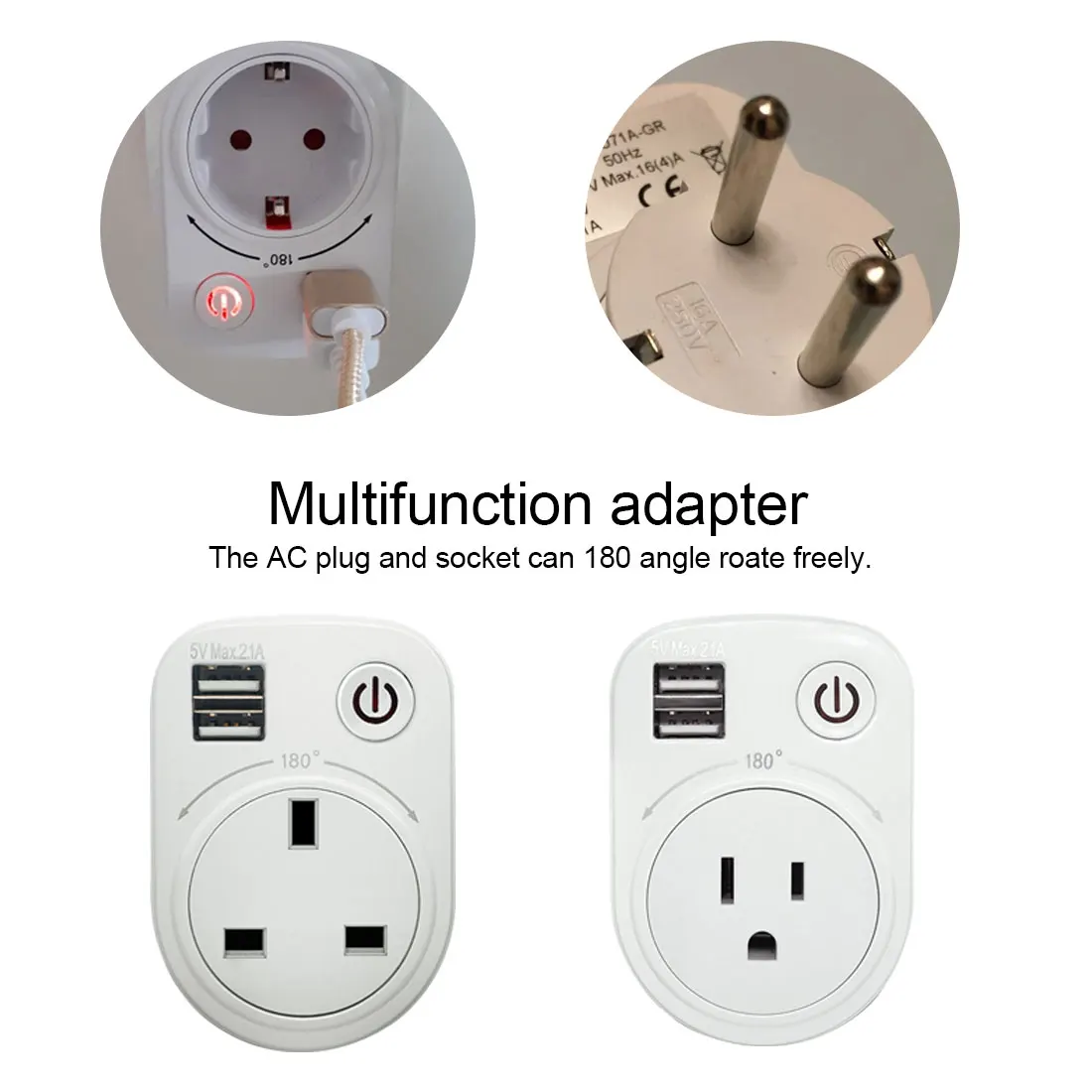 

5V 2.1A Electric Dual USB Charger Adapter EU Plug Intelligent Plug-in Wall Socket Charging Power Switch Outlet Home Travel