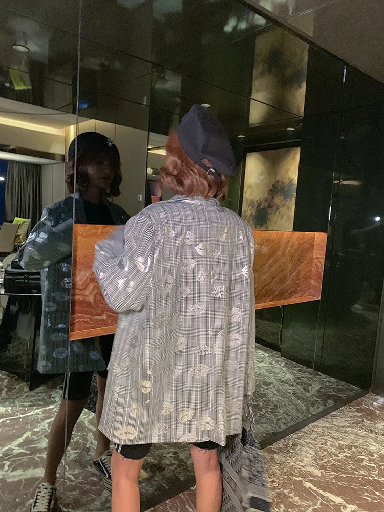 Bonjean/Женская куртка с принтом; коллекция года; осенняя одежда; Chaqueta Mujer; полосатые длинные блейзеры с одиночной пуговицей; Серый Блейзер; пальто; BJ1747