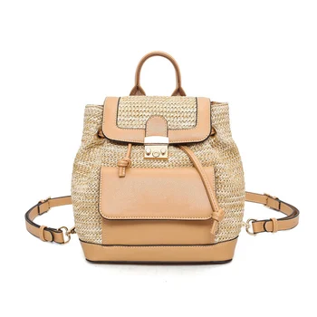 

Straw School Bags for Teenager Girls Luxury Pu Casual Rattan Backpack Summer Beach Small Purse 2019 Women Backpacks Wicker Woven