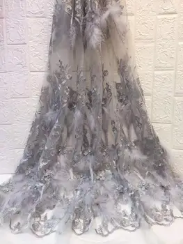 

High quality feather embroidery African lace Nigerian fabric French mesh suitable for wedding party dress skirt clothing fabric