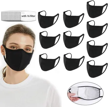 

10PCS Face Mask with Filters Fashion Black Mouth Masks Washable and Reusable mascarilla reutilizable Protection Masque Tapabocas
