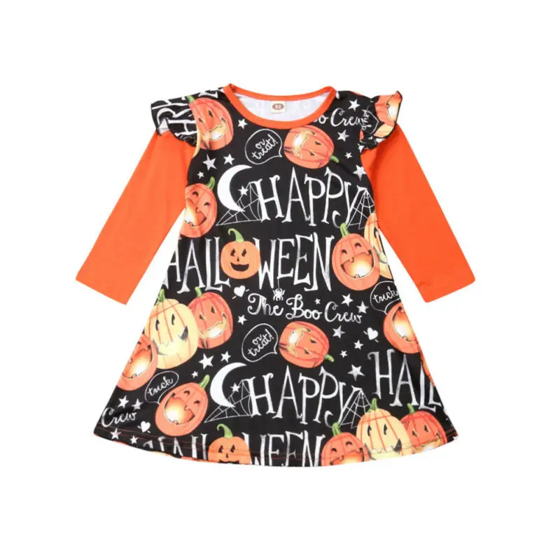 

1-6T Little Girls Halloween Dress Toddler Kids Baby Girl Long Sleeve Dress Pumpkin Party Dresses Costume Clothes