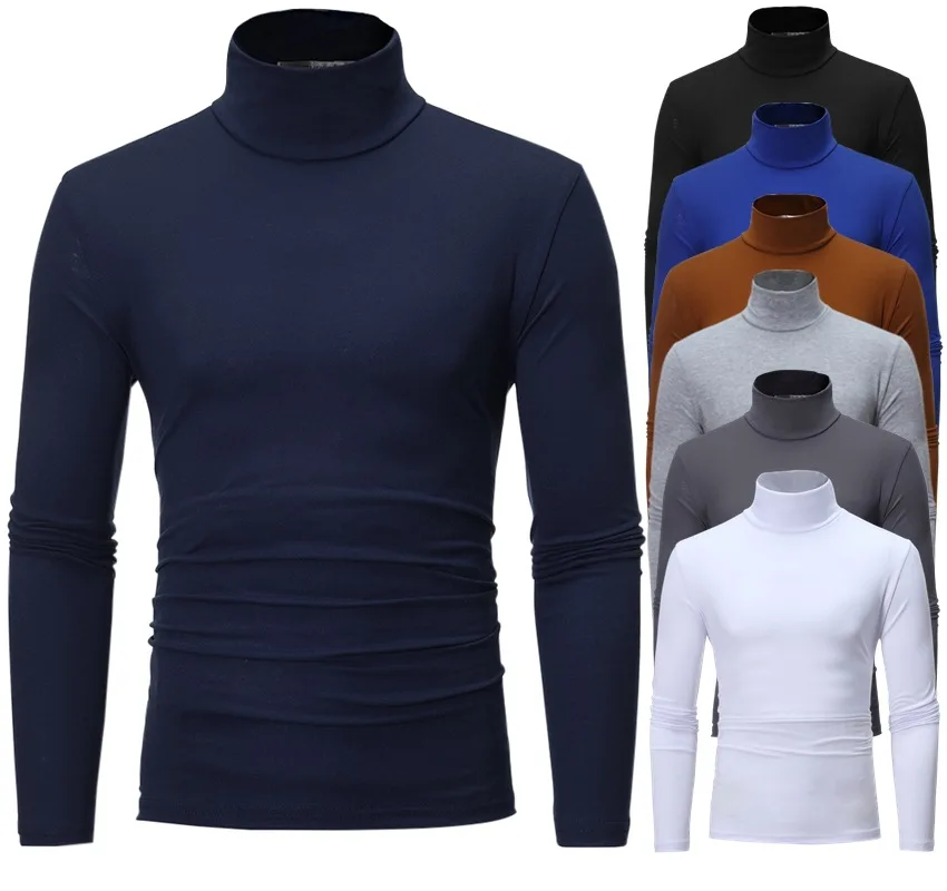High Collar casual T-shirt 2022 Autumn And Winter New Solid Color Wild Men's Slim Long-sleeved Bottoming | Мужская одежда