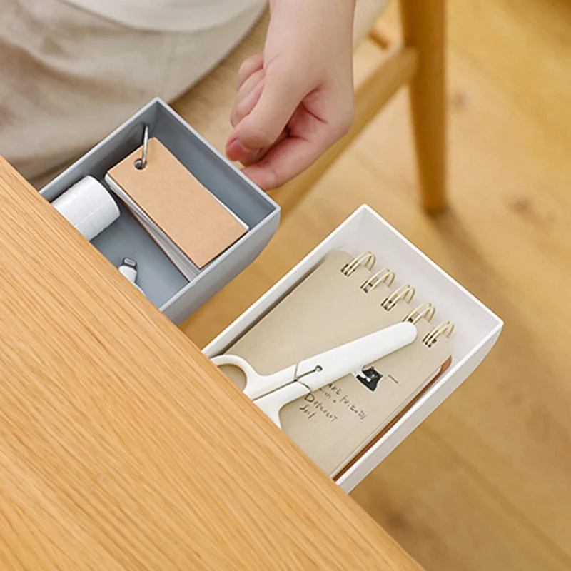 

Self-Adhesive Under Desk Drawer Makeup Organizer Desktop Sundries Storage Box School Stationery Supplies Pencil Tray Pen Holder
