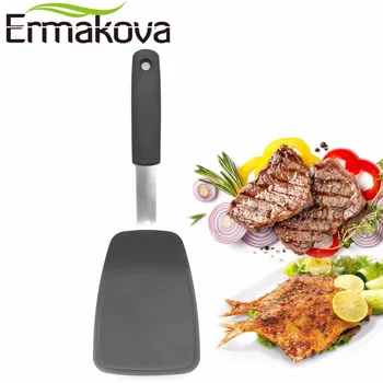 

ERMAKOVA 3.9 Inch Wide Heat Resistant Silicone Turner Flexible Turner Spatula Non-Stick Good Grip Cooking Fish Steak Turner