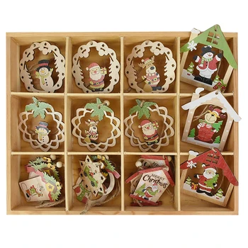 

3pcs Wood Hanging Christmas Ornament Pendant With Rope Xmas Tree Star Santa Elk Wooden Toy Gift for Christmas Tree Decoration