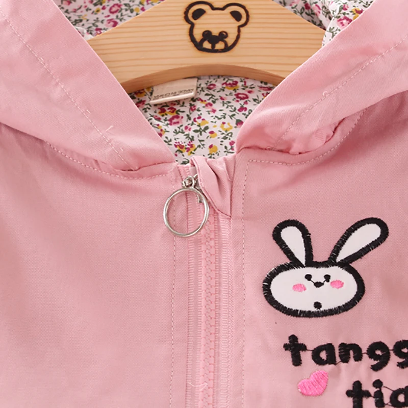 Весенне-осенняя ветровка с рисунком кролика для девочек верхняя одежда с капюшоном для маленьких детей, детские пальто, куртка, одежда