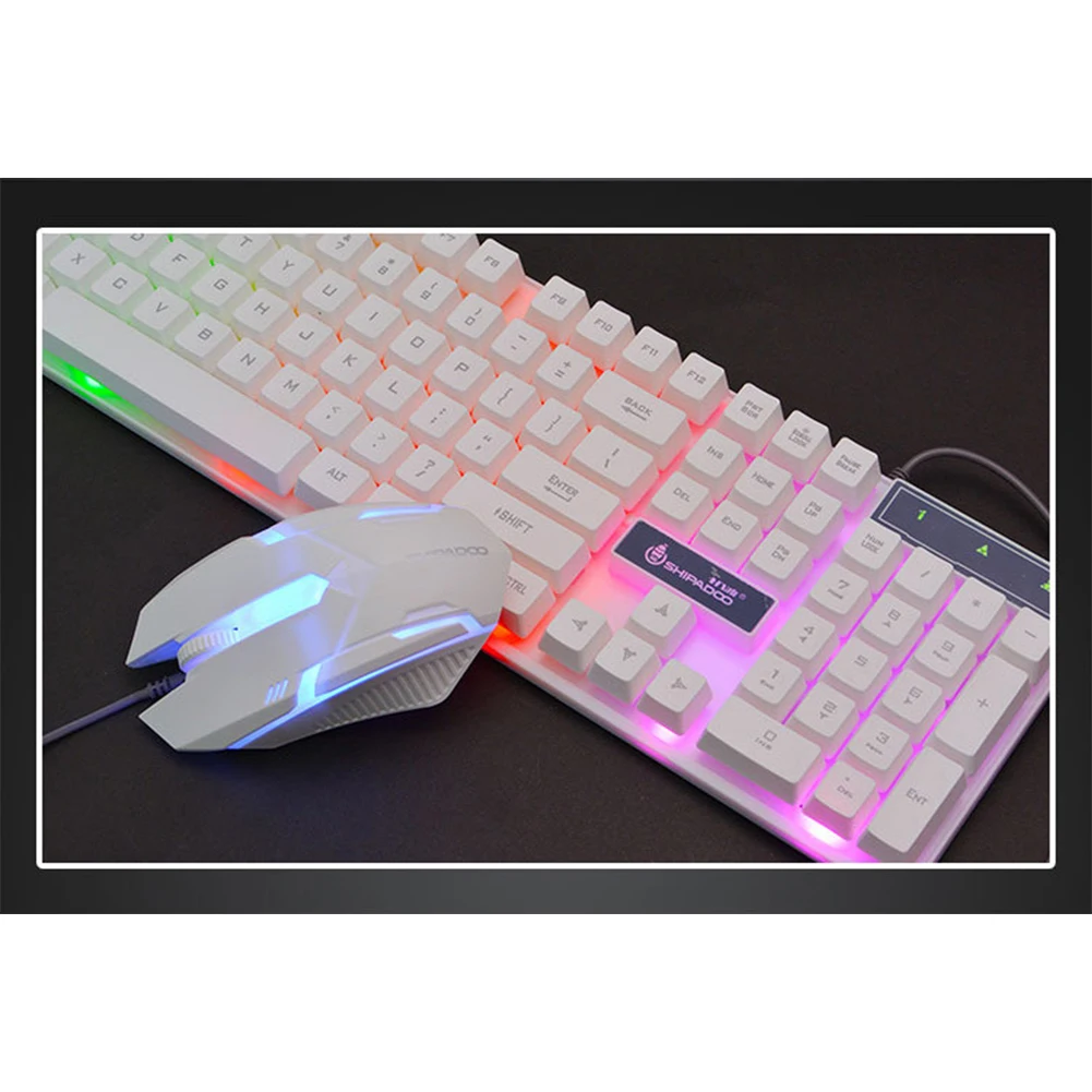 USB Gaming Rainbow Color Office Wired Backlight Adjustable Ergonomic Led Luminous Home Keyboard Mouse Set ABS Desktop