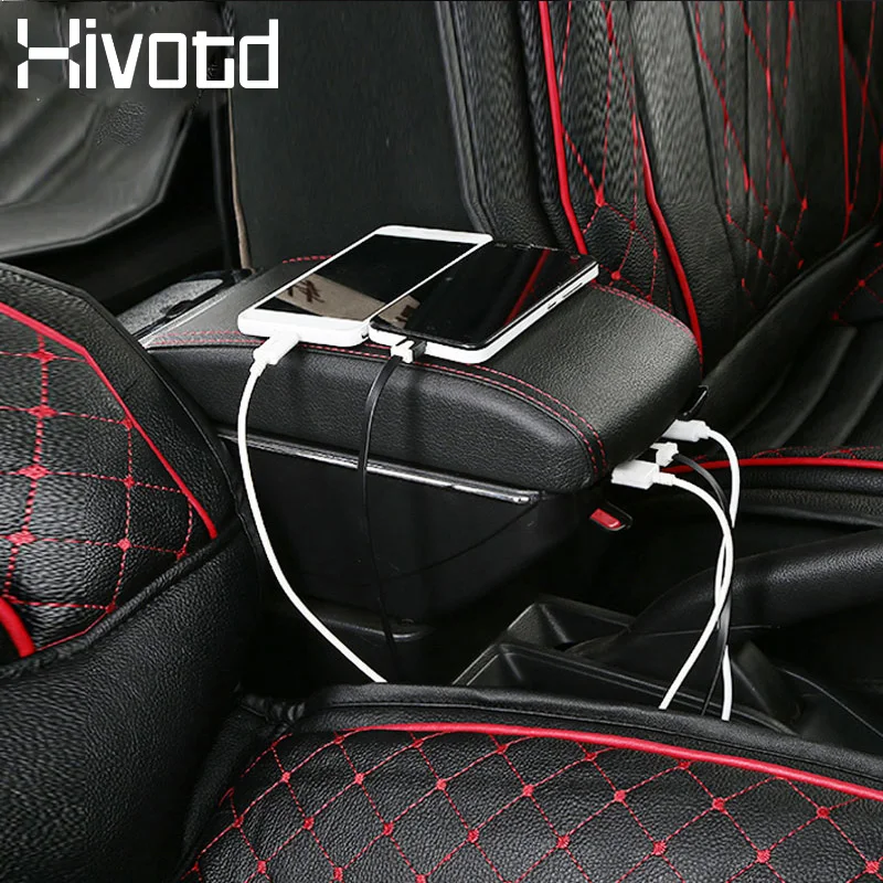 Hivotd для Perodua Aruz Rush, автомобильный подлокотник, коробка для хранения, с подстаканником, пепельница, интерфейс США, аксессуары-20 - Название цвета: USB red