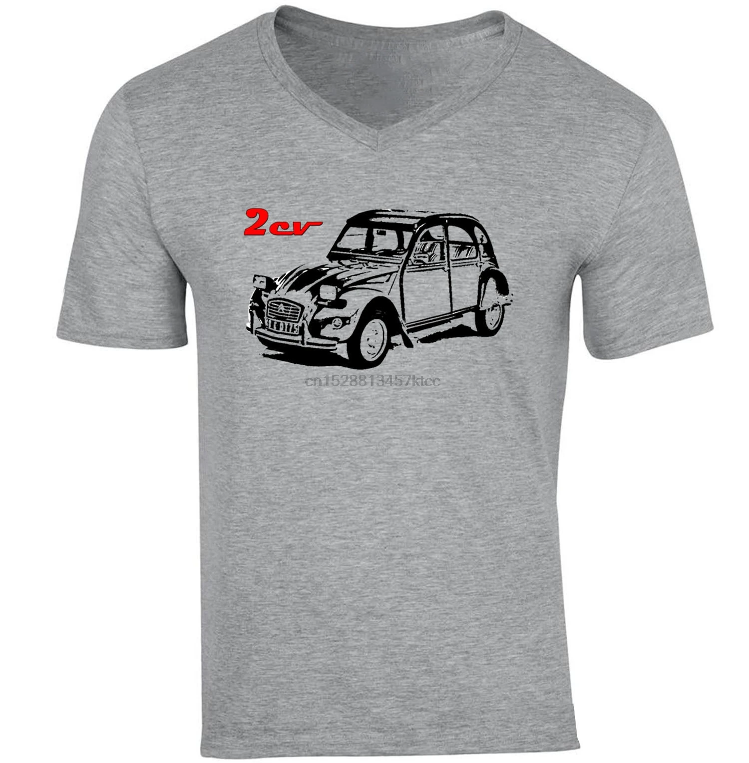 Французский автомобиля 2Cv ксерокопия-новый хлопок серая тенниска с треугольным