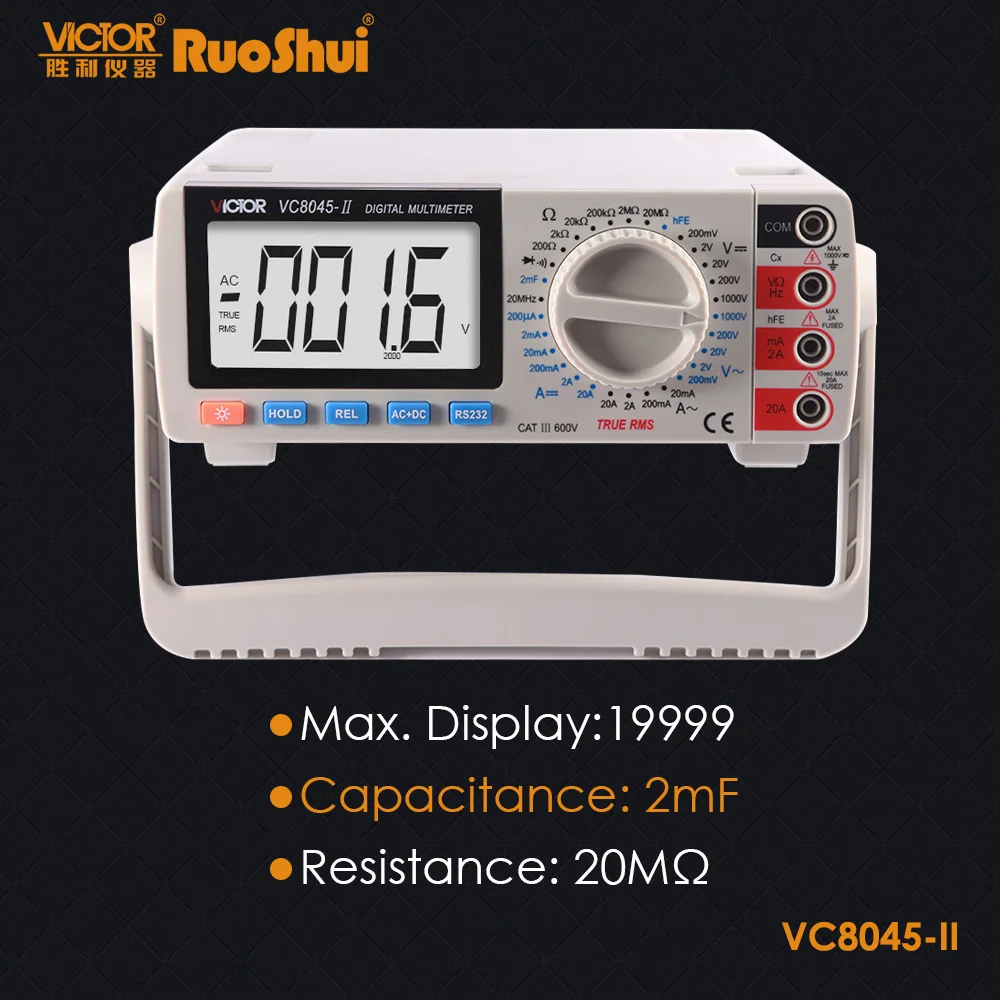 RuoShui 8045 II Bench Top True RMS мультиметр AC DC транзистор измерение емкости HFE Multimetro цифровой