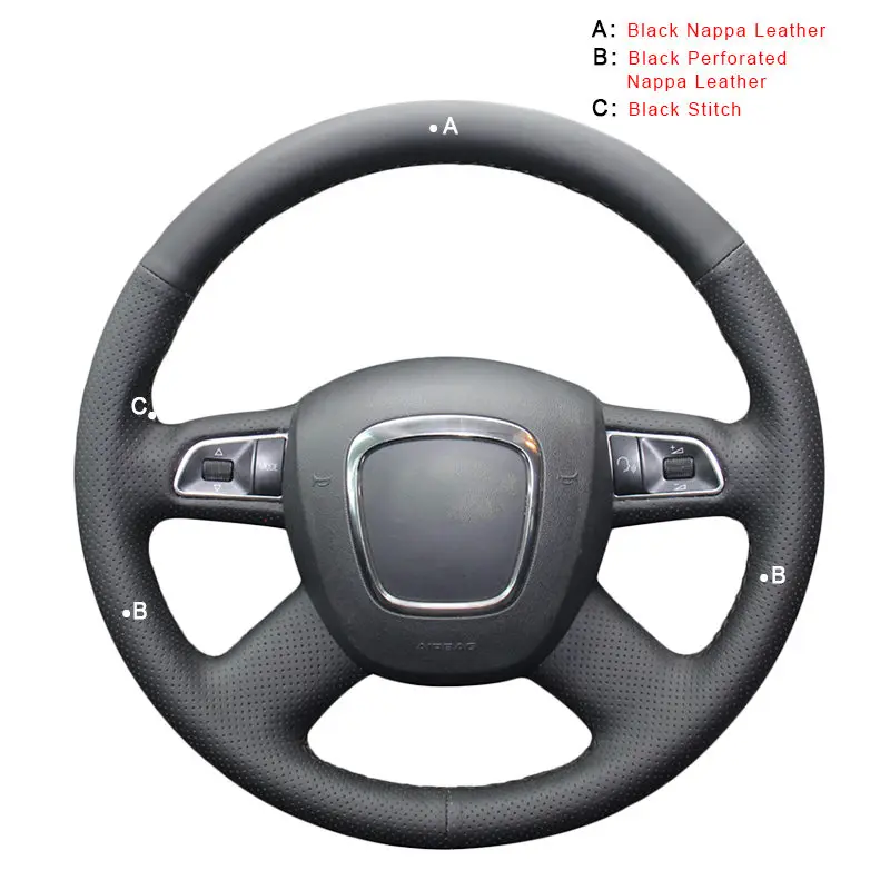 Авто оплетка на руль для Audi A3(8 P) Sportback A4(B8) Avant A5(8 T) A6(C6) A8(D3) Q5(8R) Q7 автомобильные чехлы - Название цвета: Top Layer Leather