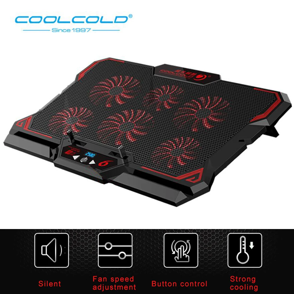 

COOLCOLD Gaming Laptop Cooler Cooling Pad 6 Silent USB Port 2600RPM Red/Blue LED Fans Powerful Air Flow for 17inch Laptop Stand
