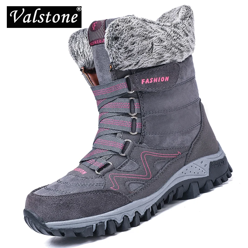 Valstone/зимние женские зимние сапоги теплая обувь до середины икры для холодной погоды; Уличная обувь из плюша; нескользящие женские зимние кроссовки серого цвета