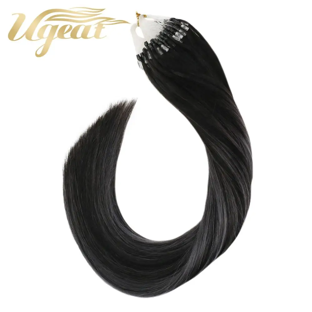 

Ugeat Micro Loop Human Hair Extensions Ombre 1B/Silver/1B Machine Remy Hair 14-24inch 50g/100g Micro Ring Hair Extensions