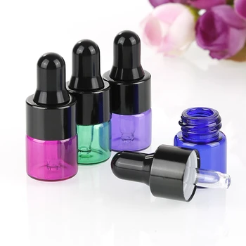 

10pcs/1ml Loading Essential Oil Bottle Black Cover Black Silicone Head Dropper Glass Bottle Perfume Glass Container for Travel
