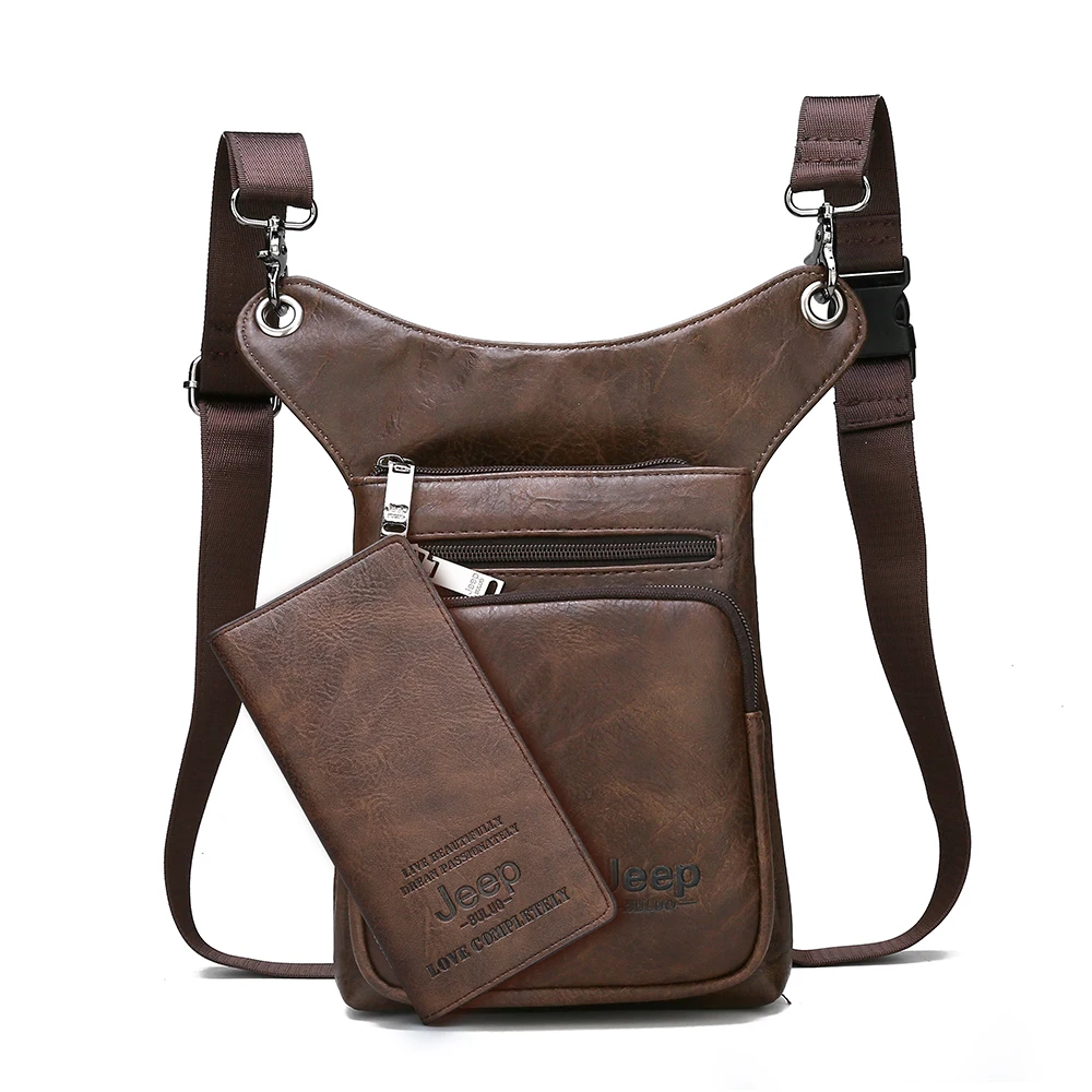 Bag Wallet-Brown JEEP BULUO, многофункциональные мужские сумки, маленькая сумка через плечо, на плечо, спилок, кожа, модная, на ногу, сумка на талию, сумки, новые, для молодых мужчин, мини - Цвет: Bag Wallet-Brown