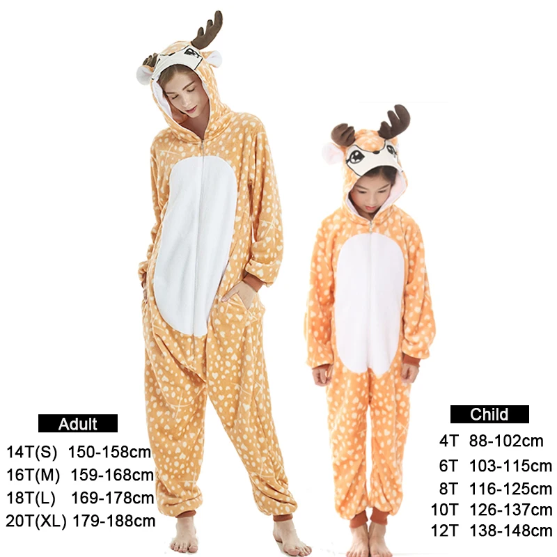 Kigurumi Onesie/Детские пижамы, пижамы с единорогом для мальчиков и девочек, зимние пижамы с изображением панды, женские пижамы для подростков 4, 6, 8, 10 лет - Цвет: Deer