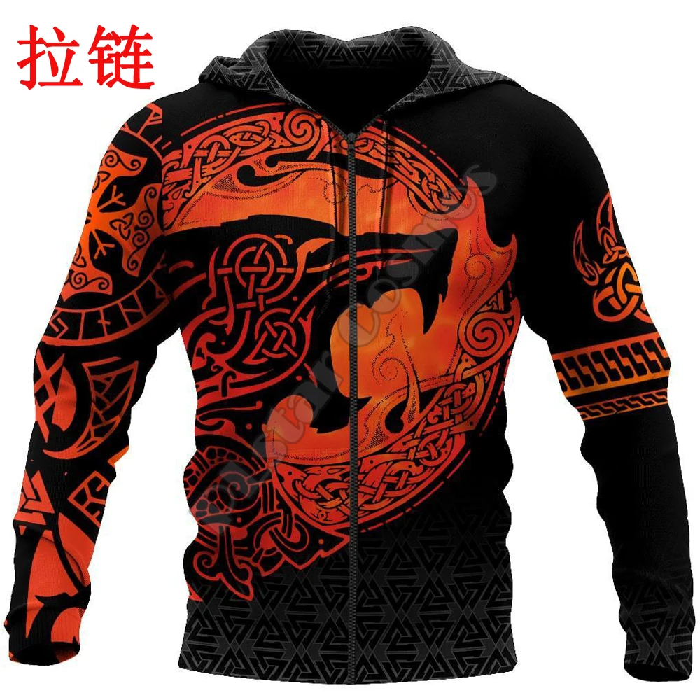 Fenrir Wolf And Moon Tattoo 3D Printed Mens autumn Hoodie Harajuku Unisex Casual Pullover Streetwear Jacket Tracksuits DK146