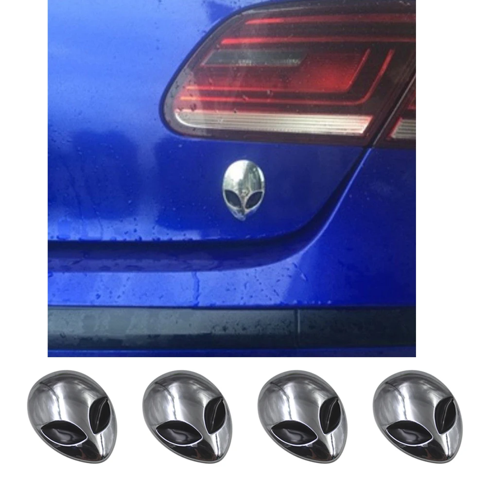 Pack of 4 3D Metal Alien Head Emblem Badge Sticker Decal Car Body Exterior Cover Fender Decals