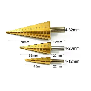 

3pc Metric Spiral Flute The Pagoda Shape Hole Cutter 4-12/20/32mm HSS Steel Cone Drill Bit Set HSS Steel Step Sharpening