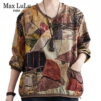 

Max LuLu Autumn Chinese Style Blouses Womens Vintage Tops Ladies Linen Printed Shirts Female Casual Oversized Loose Streetwear