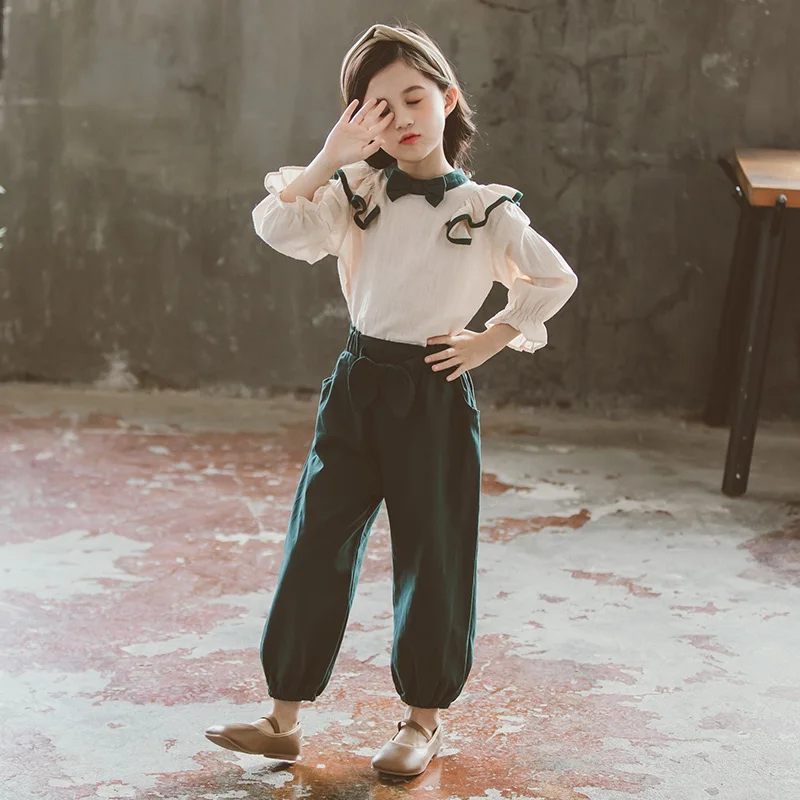 Preppy Style Girls Clothes Sets Spring Autumn Long Sleeve Shirts + Shirts 2PC Baby Kids Clothes Casual Teenager School Uniform