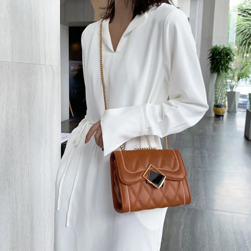 

Fashion Lingge chain Women Messenger Crossbody Bags Designer Ladies Handbags Shoulder Small Square Buckle purse Female clutch