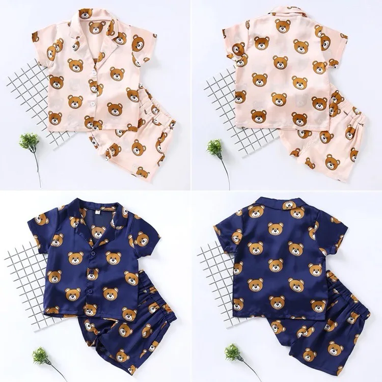 

CHILDREN'S Short-sleeved Clothes Pajamas Baby Ultra-Thin BOY'S Summer Set Kids Girls-Ice Silk Unisex New