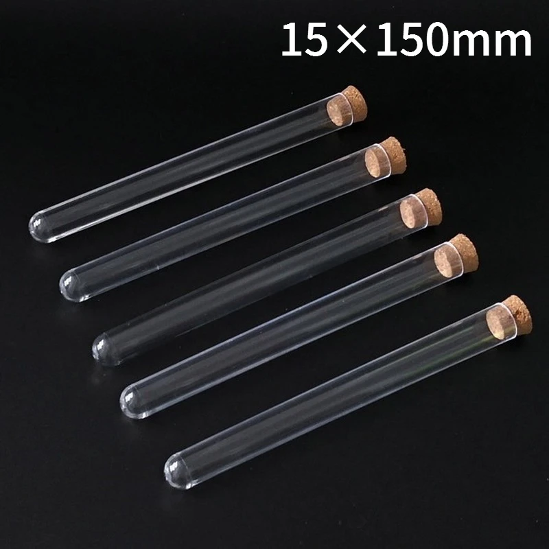 Tubo de prueba de plástico con tapón de corcho, tubo de boda transparente, corcho de grado 30 unidades/lote 15x150mm
