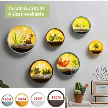 

Modern Round Iron Art Glass Wall Vase with LED Light Decor Wall Planters Home Living Room Hanging Flower Pot Succulent Plant Pot