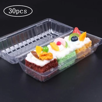 

30pcs Clear Plastic Cup Cake Boxes And Packaging Transparent Disposable Sushi Take Out Box Rectangle Fruit Bread Packing Bakery
