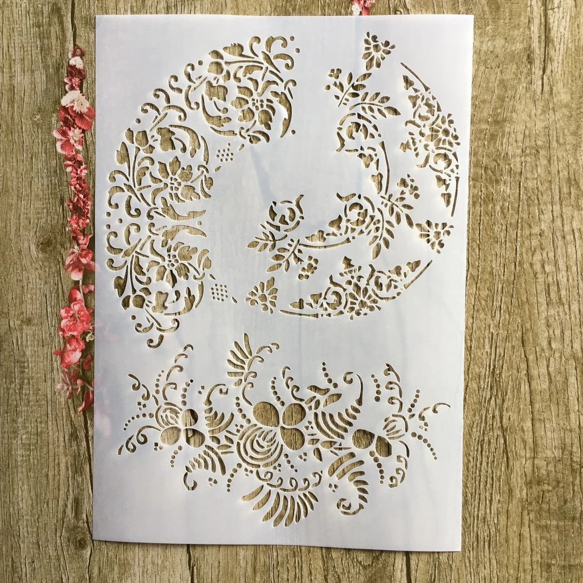 4 개/몫 꽃 프랑스어 단어 DIY 레이어 스텐실 그림 스크랩북 색칠 양각 앨범 장식 종이 카드 템플릿