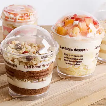 

10pcs Disposable Dessert Cups Plastic Pudding Yogurt Cups Dessert Container For Tiramisu Mousse (Cup+Lid+Spoon) (Random Color)