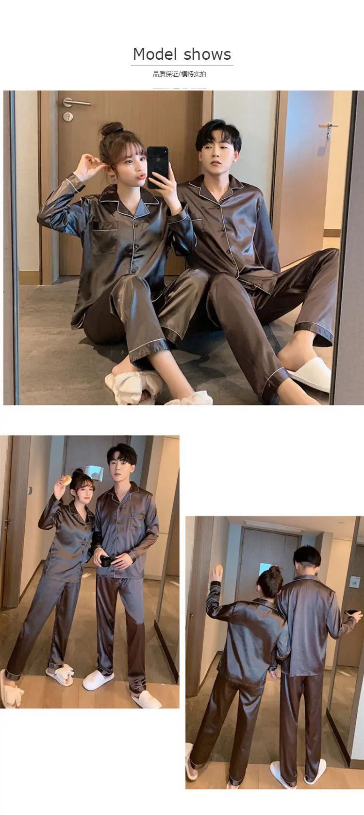 mens pjs Sleepwear Couple Silk Satin Solid Color Pajama Sets Long Button-Down Pijama Plus Size Home Clothes Pyjamas Women Men Loungewear men's cotton pyjamas