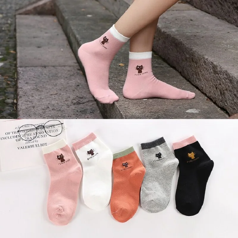 1 пара милых мультяшных котов. Модные трендовые летние женские носки из чистого
