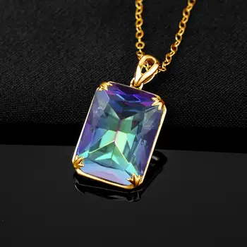 

100% Real 925 Sterling Silver 14K Gold Pendant Necklace Silver 925 Mystic Topaz Statement Pendant For Woman Fine Jewelry New