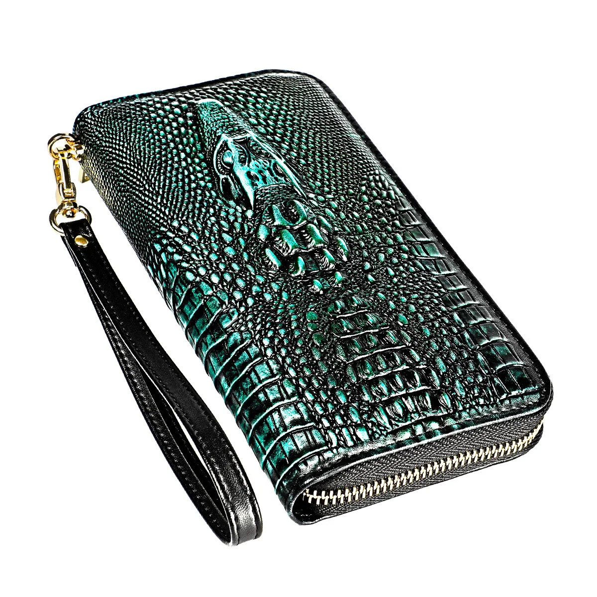 916 Green Crocodile Новые женские кошельки из натуральной кожи, Длинная женская кожаная сумочка, карман для сотового телефона, Дамский кошелек, роскошный держатель для карт, Carteira Feminina - Цвет: 916 Green Crocodile