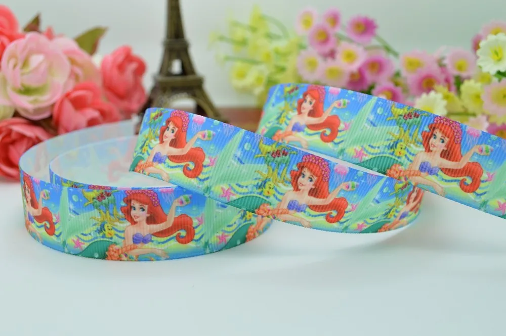 7/" 22 мм Ариэль принцесса печатных корсажная лента, бант для волос DIY ручной работы одежда материалы оптом OEM 50 ярдов