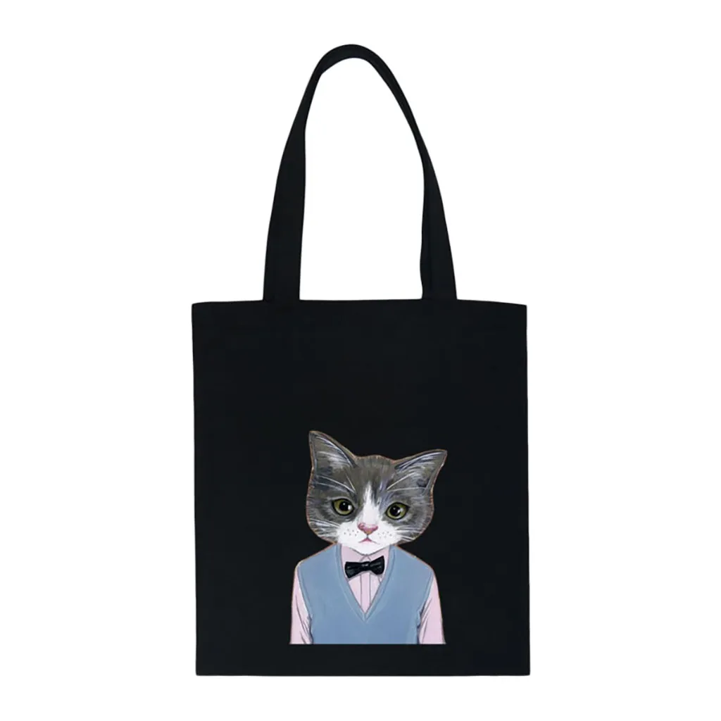 Bolsa de compras женская сумка-шоппер сумка Корейская оригинальная Милая кошка экологический холст сумки животные принты девушка молодежный рюкзак