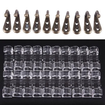 

10pcs Bronze Vintage Style Wall Mounted Single Hook Hangers & 20Pcs Wire Fixing Clamp Clip Desktop Wire Clear Up Clips