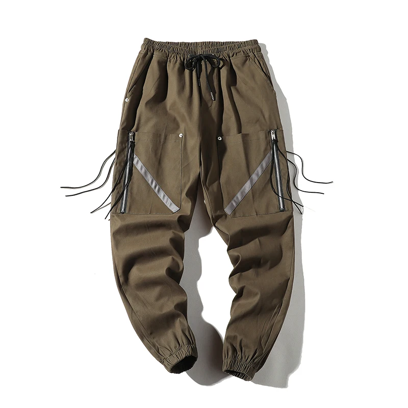 Уличная одежда, мужские брюки в стиле хип-хоп, новые модные хлопковые брюки для бега, повседневные брюки с карманами и лентами, мужские спортивные штаны - Цвет: Армейский зеленый