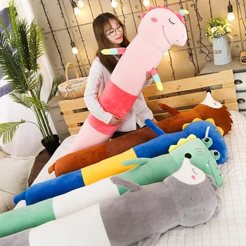 

Cartoon Animals Plush Toy Stuffed Cylindrical Round Bolster Beg Pillows Frog Unicorn Dinosaur Hedgehog Sleeping Toys Kids Gift