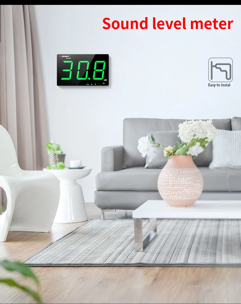 SNDWAY 30-130dB Wall-mounted Digital Sound Table Sound Level Meter for Audio dB Level Decibel Meter Noise Analog VU Green Light