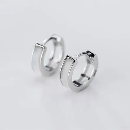 Silver Color Стерлингового серебра 925 серьги-кольца инкрустация белая Пряжка раковина серьги-кольца для модных женщин Дамы ювелирные изделия подарок G3409 - Окраска металла: Silver Color