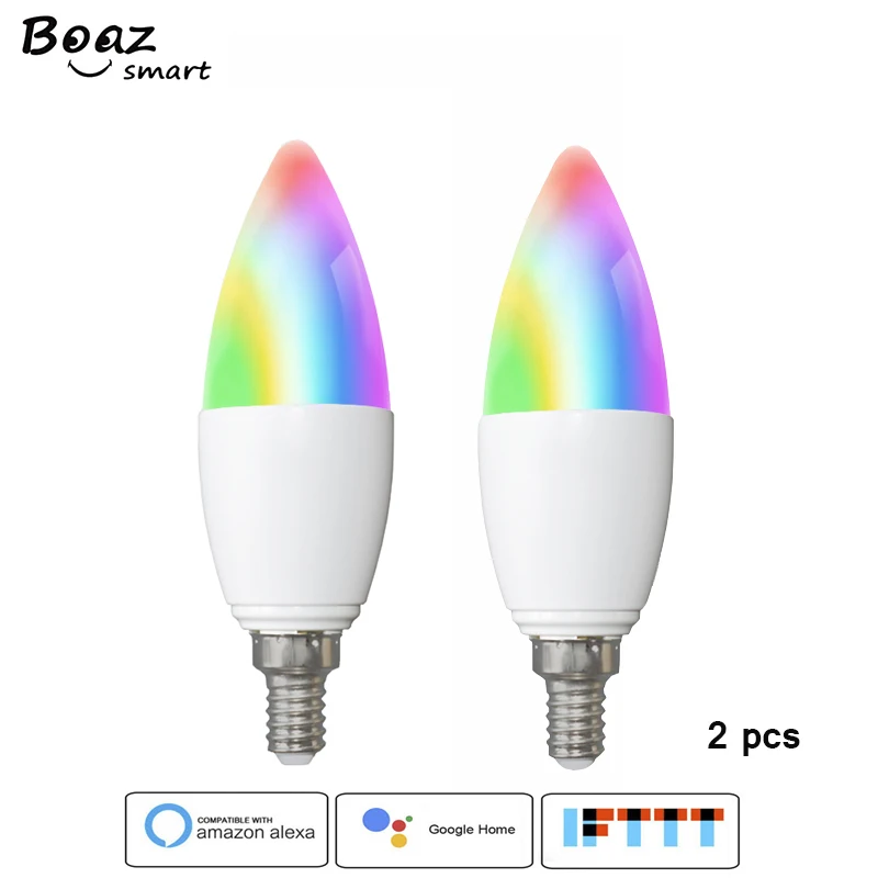 

Boaz Wifi led smart bulb 5W E12 E14 E26 E27 dimmable RGBCW Ambiance Decorative Candle Bulbs Work with Alexa Echo Google Home