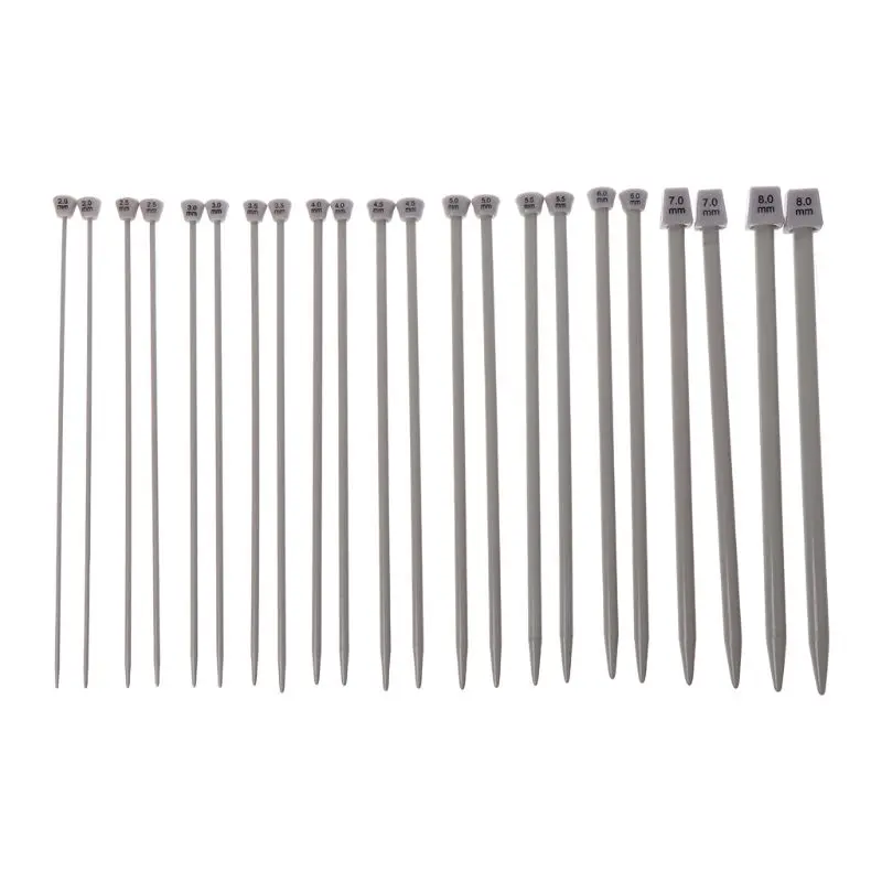 Drop Ship 22Pcs 7.9in Crochet Single Pointed Knitting Needles Set Stainless Steel Powder Coating Sweater DIY Tools In 11 Sizes