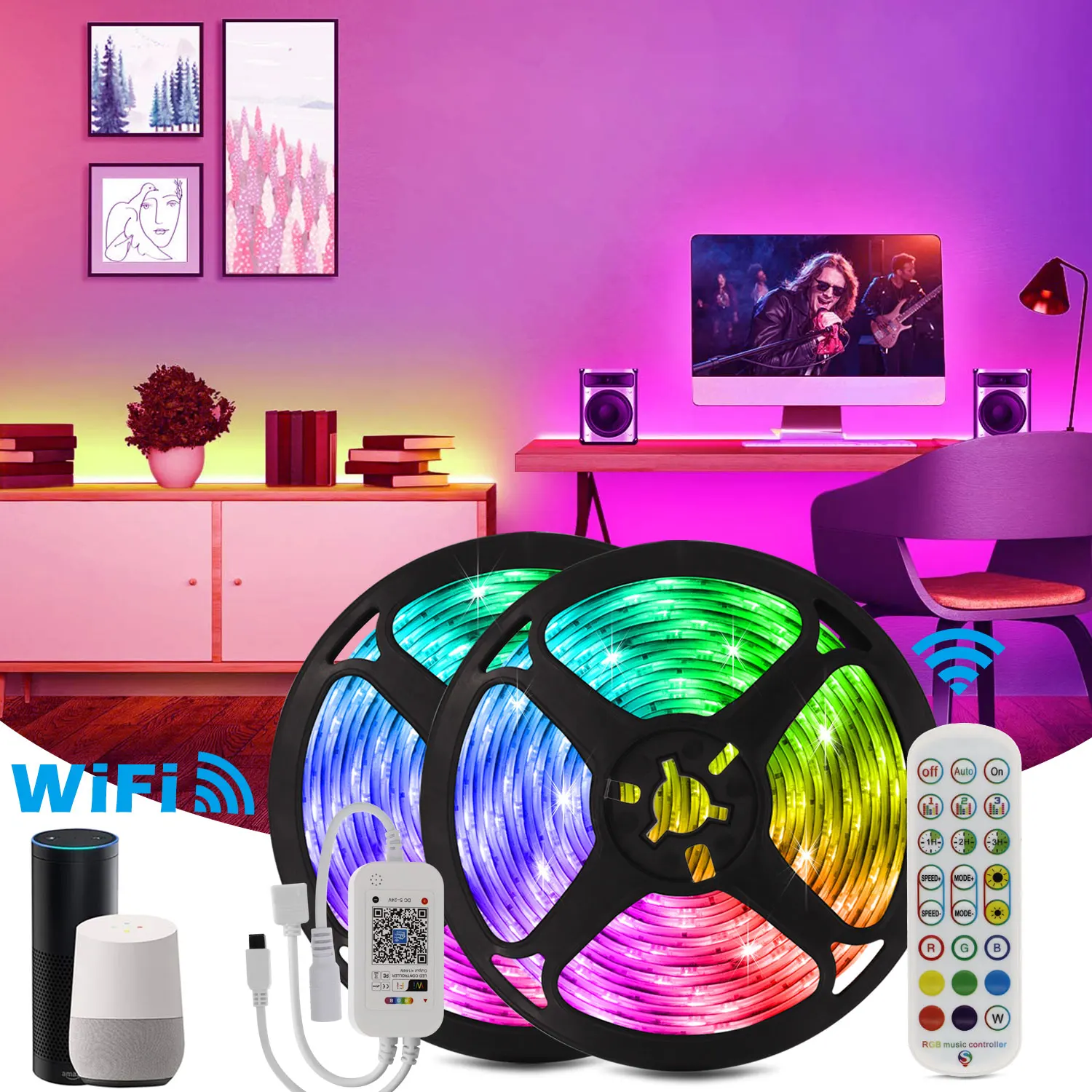 

24 Keys Led Lights 16 Million Colors LED Strip Light Bluetooth Control Neon Lamp Kitchen Bedroom LED Lighting with Power Supply